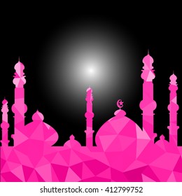 Vector of Colorful Polygonal Crystal Mosque /Ramadan Kareem Colorful Mosaic Mosque.