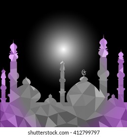 Vector of Colorful Polygonal Crystal Mosque /Ramadan Kareem Colorful Mosaic Mosque.