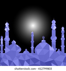Vector of Colorful Polygonal Crystal Mosque /Ramadan Kareem Colorful Mosaic Mosque.