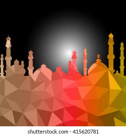 Vector of Colorful Polygonal Crystal Mosque /Ramadan Kareem Colorful Mosaic Mosque.
