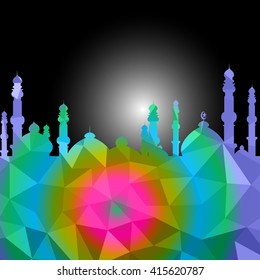 Vector of Colorful Polygonal Crystal Mosque /Ramadan Kareem Colorful Mosaic Mosque.