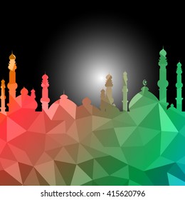Vector of Colorful Polygonal Crystal Mosque /Ramadan Kareem Colorful Mosaic Mosque.