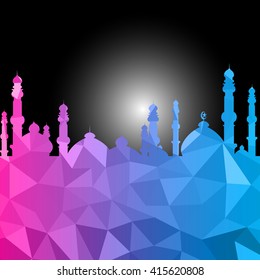 Vector of Colorful Polygonal Crystal Mosque /Ramadan Kareem Colorful Mosaic Mosque.
