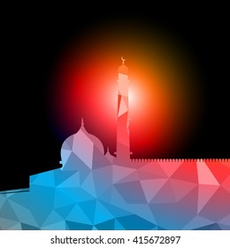 Vector of Colorful Polygonal Crystal Mosque /Ramadan Kareem Colorful Mosaic Mosque.