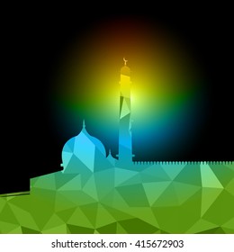 Vector of Colorful Polygonal Crystal Mosque /Ramadan Kareem Colorful Mosaic Mosque.