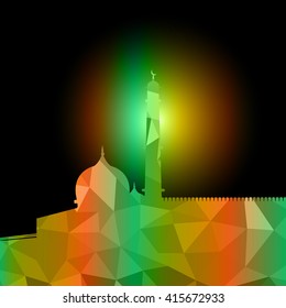 Vector of Colorful Polygonal Crystal Mosque /Ramadan Kareem Colorful Mosaic Mosque.