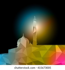 Vector of Colorful Polygonal Crystal Mosque /Ramadan Kareem Colorful Mosaic Mosque.