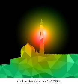 Vector of Colorful Polygonal Crystal Mosque /Ramadan Kareem Colorful Mosaic Mosque.