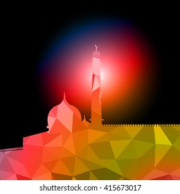 Vector of Colorful Polygonal Crystal Mosque /Ramadan Kareem Colorful Mosaic Mosque.