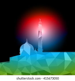 Vector of Colorful Polygonal Crystal Mosque /Ramadan Kareem Colorful Mosaic Mosque.