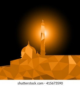 Vector of Colorful Polygonal Crystal Mosque /Ramadan Kareem Colorful Mosaic Mosque.