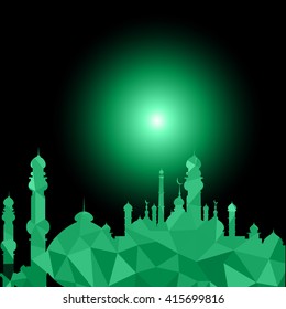 Vector of Colorful Polygonal Crystal Mosque /Ramadan Kareem Colorful Mosaic Mosque.
