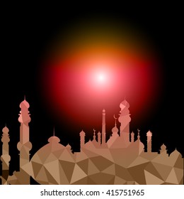 Vector of Colorful Polygonal Crystal Mosque /Ramadan Kareem Colorful Mosaic Mosque