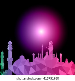 Vector of Colorful Polygonal Crystal Mosque /Ramadan Kareem Colorful Mosaic Mosque