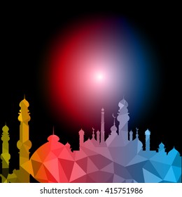 Vector of Colorful Polygonal Crystal Mosque /Ramadan Kareem Colorful Mosaic Mosque