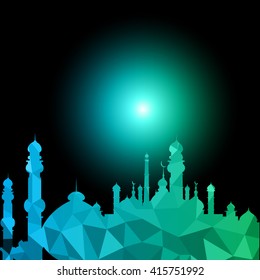 Vector of Colorful Polygonal Crystal Mosque /Ramadan Kareem Colorful Mosaic Mosque