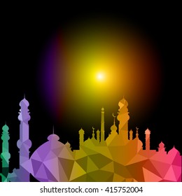 Vector of Colorful Polygonal Crystal Mosque /Ramadan Kareem Colorful Mosaic Mosque