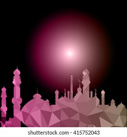 Vector of Colorful Polygonal Crystal Mosque /Ramadan Kareem Colorful Mosaic Mosque