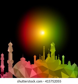 Vector of Colorful Polygonal Crystal Mosque /Ramadan Kareem Colorful Mosaic Mosque
