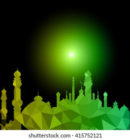 Vector of Colorful Polygonal Crystal Mosque /Ramadan Kareem Colorful Mosaic Mosque