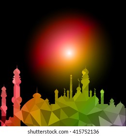 Vector of Colorful Polygonal Crystal Mosque /Ramadan Kareem Colorful Mosaic Mosque