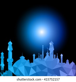 Vector of Colorful Polygonal Crystal Mosque /Ramadan Kareem Colorful Mosaic Mosque