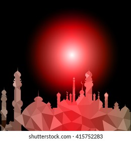 Vector of Colorful Polygonal Crystal Mosque /Ramadan Kareem Colorful Mosaic Mosque