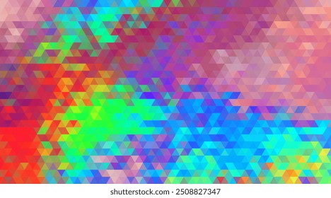 Vector colorful polygonal mosaic triangles. Vibrant low poly geometric design with faceted prism. Trendy backdrop.