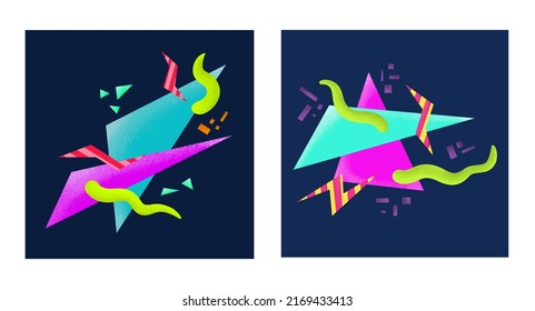 Vector colorful pop abstract background. geometric and two triangle colorful neon shape with dark background . background template for banner social media or website