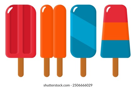 Vector Colorido Popsicle Fresco Frío. Palitos de helado deliciosos. Colección de helado dulce.