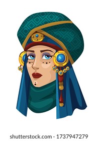 Vector colorful portrait of oriental girl in turban