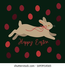 Vector. Colorful postcard for Easter with eggs and little bunny for your design.