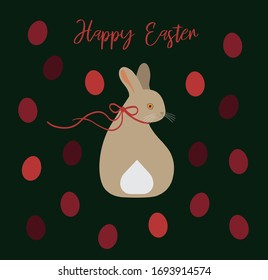 Vector. Colorful postcard for Easter with eggs and little bunny for your design.
