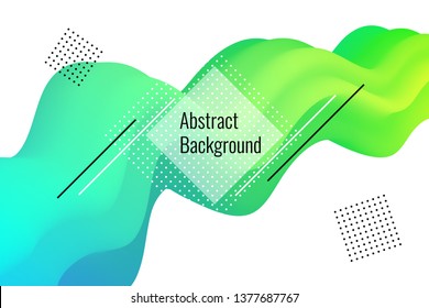 Vector colorful poster design with green and blue 3d wavy shape. Trendy abstract elements isolated on the white background.