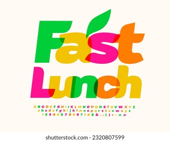 Vector colorful Poster Fast Lunch. Bright Creative Font. Modern Alphabet Letters and Numbers