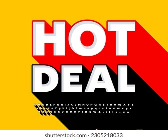 Vector colorful Poster Hot Deal. Bright Font with Big Shadow. Trendy Alphabet Letters and Numbers