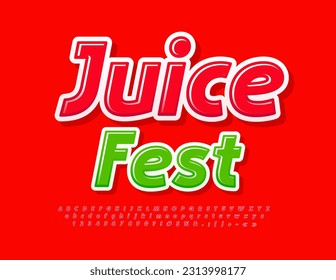 Vector colorful poster Juice Fest. Glossy Red Font. Modern Creative Alphabet Letters and Numbers set