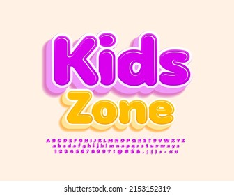 Vector colorful Poster Kids Zone. Modern 3D Font. Bright creative Alphabet Letters and Numbers set