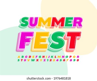 Vector Colorful Poster Summer Fest. Kids Bright 3D Font. Creative Alphabet Letters and Numbers set