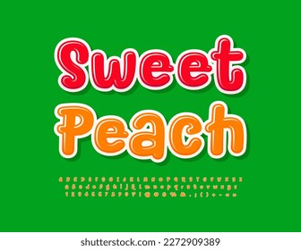 Vektorbunter Poster Sweet Peach. Funny Handgeschriebener Schriftzug. Glossy-orange-Alphabet-Buchstaben und -Zahlen-Set