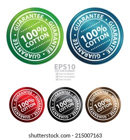 Vector : Colorful Product Information Material, Circle Black Metallic Style 100 Percent Cotton Guarantee Sticker, Stamp, Icon, Tag or Label Isolated on White Background 