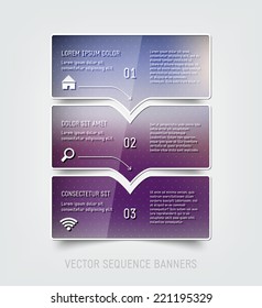 Vector colorful progress banners with purple blurry background