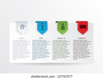 Vector colorful progress card with gold ribbon marks and simple icons for your website.
