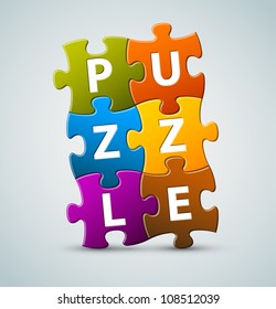 Vector colorful puzzle lettering - made from puzzle pieces