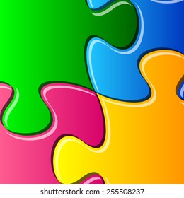 Vector colorful puzzle pieces joined together detail