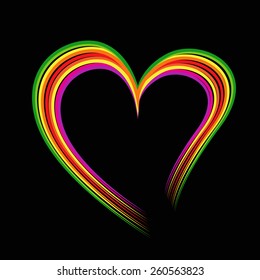 Vector colorful rainbow abstract complex heart on black background