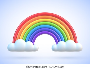 Vector colorful rainbow with clouds