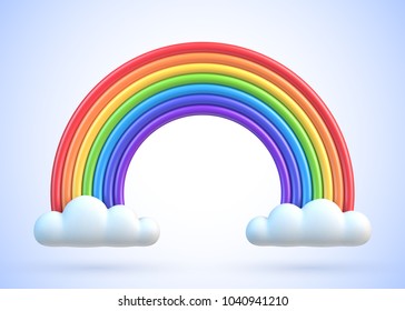 Vector colorful rainbow with clouds