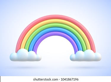 Vector colorful rainbow with clouds