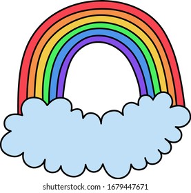 Vector colorful rainbow with clouds. Illustration of a cute baby. Children's background. Hand-drawn. Children's Scandinavian print for children, baby, children's decor.
